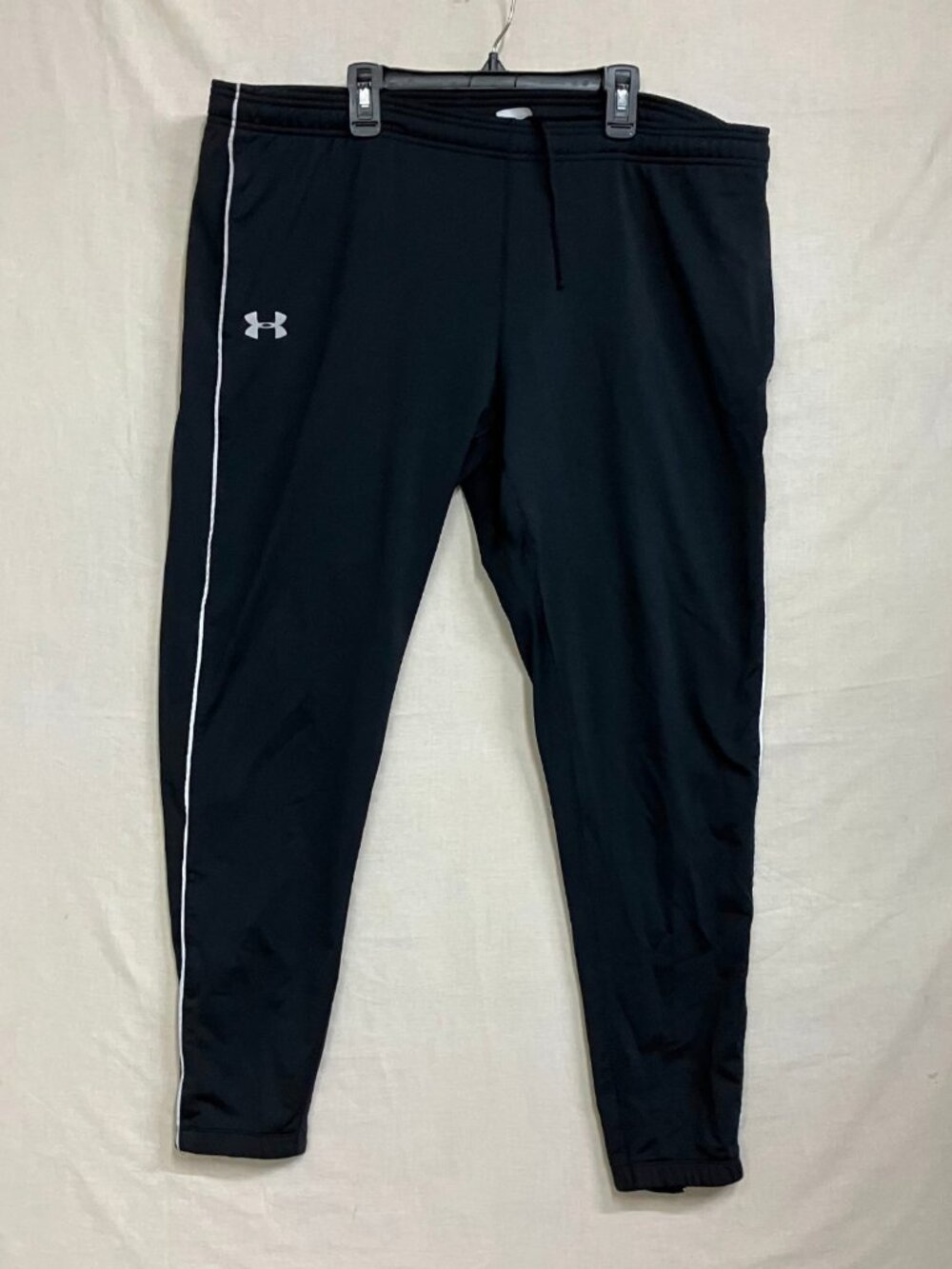 Under Armour Men's Track Pants Large Black White Piping Ankle Zip Athletic